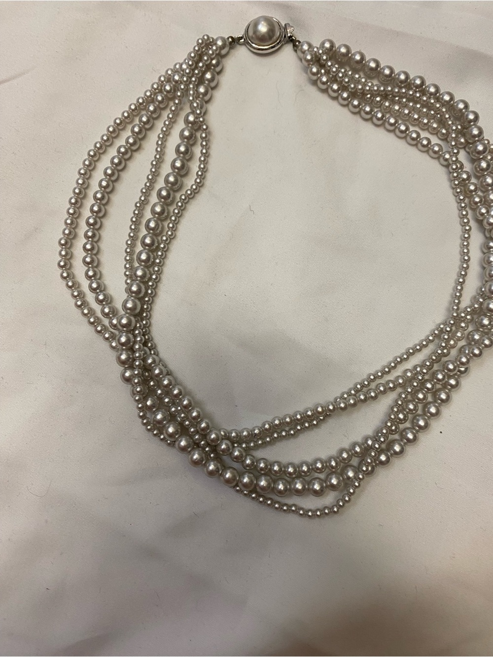 Source Unknown Multi-Strand silver Pearl Necklace with Silver Clasp